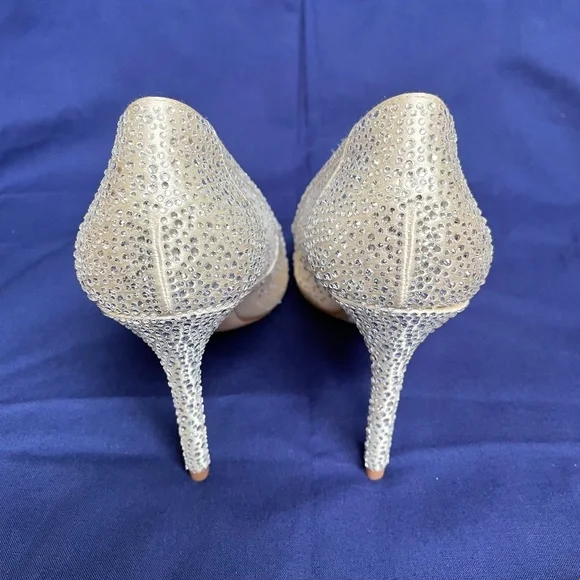 Badgley Mischka Weslee Embellished Satin & Mesh Pointed Toe Pumps - Picture 5 of 7
